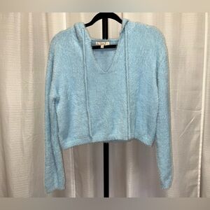 Chelsea & Violet Light Blue Sweater Cropped Fuzzy Soft Hoodie | size Small